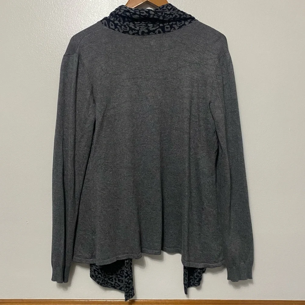 Carolyn Taylor Open Front Cardigan Women’s Size L Leopard Print Collar - Picture 5 of 9